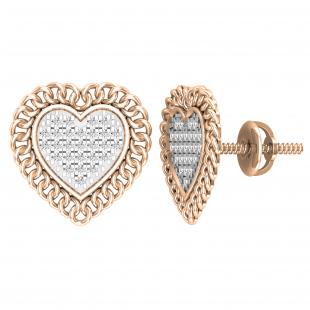 0.15 Carat (ctw) Round White Diamond Chain Framed Heart Stud Earrings in 18K Rose Gold