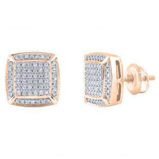0.25 Carat (ctw) Round White Diamond Square Frame Stud Earrings for Women 1/4 CT | 10K Rose Gold