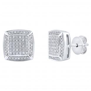 0.25 Carat (ctw) Round White Diamond Square Frame Stud Earrings for Women 1/4 CT | 10K White Gold