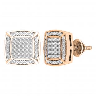 0.20 Carat (ctw) Round White Diamond Square Frame Stud Earrings for Women | 10K Rose Gold