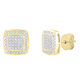 0.20 Carat (ctw) Round White Diamond Square Frame Stud Earrings for Women | 10K Yellow Gold