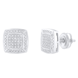 0.20 Carat (ctw) Round White Diamond Square Frame Stud Earrings for Women | 925 Sterling Silver