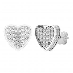 0.90 Carat (ctw) Round White Diamond Filled Love Heart Shaped Cluster Stud Earrings for Women | 18K Yellow Gold