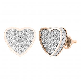 0.90 Carat (ctw) Round White Diamond Filled Love Heart Shaped Cluster Stud Earrings for Women | 925 Sterling Silver