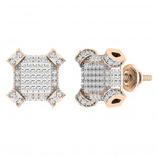 0.50 Carat (ctw) Round White Diamond Geometric Octagon Shape Square Cluster Stud Earrings for Women | 10K Rose Gold