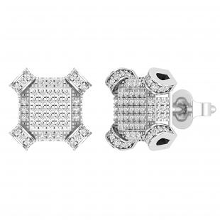 0.50 Carat (ctw) Round White Diamond Geometric Octagon Shape Square Cluster Stud Earrings for Women | 10K White Gold