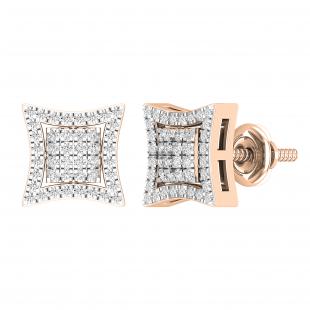 0.25 Carat (ctw) Round White Diamond Concave Curved Frame Square Cluster Stud Earrings for Women | 10K Rose Gold