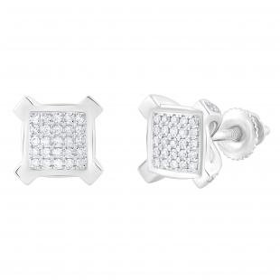 0.20 Carat (ctw) Round White Diamond Square Cluster Ice Cube Shape V Prong Stud Earrings for Women | 925 Sterling Silver