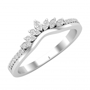 0.19 Carat (ctw) Round White Diamond Ladies Chevron 7 Leaf Crown Wedding Ring | 925 Sterling Silver