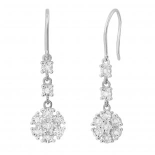 0.21 Carat (ctw) Round White Diamond Ladies Dangling Floral Earrings 1/4 CT | 10K White Gold