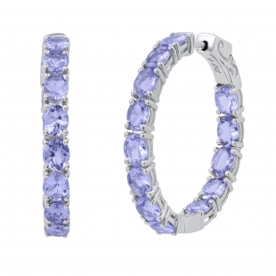 4x5mm Oval Tanzanite Inside-Out Classy Hinged Post Hoop Earrings for Women in 925 Sterling Silver