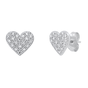 0.12 Carat (ctw) Round White Diamond Ladies Heart Shape Push Back Stud Earrings 925 Sterling Silver