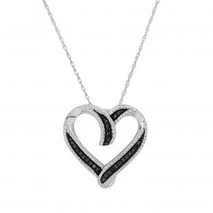 0.25 Carat (ctw) Round Black Diamond Ladies Beaded Heart Shape Pendant 1/4 CT | 925 Sterling Silver