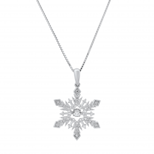 0.12 Carat (ctw) Round White Dancing Diamond Ladies Snowflake Illusion Pendant 925 Sterling Silver