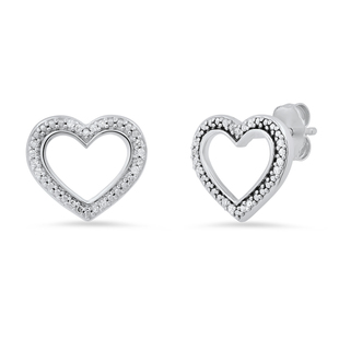 0.10 Carat (ctw) Round White Diamond Ladies Heart Push Back Stud Earrings 1/10 CT Sterling Silver