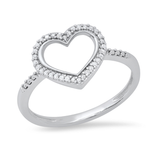 0.10 Carat (ctw) Round White Diamond Ladies Heart Shape Promise Ring 1/10 CT 925 Sterling Silver