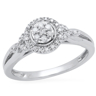 0.17 Carat (ctw) Round White Diamond Ladies Cluster Split Shank Engagement Ring 925 Sterling Silver