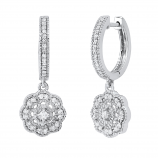 0.41 Carat (ctw) Round White Diamond Vintage-Inspired Floral Drop & Dangle Earrings For Her | 10K White Gold