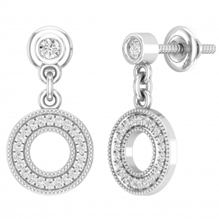 0.19 Carat (ctw) Ladies Round White Diamond Open Circle Drop & Dangle Earring | 925 Sterling Silver
