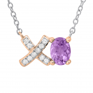 7X5 mm Oval Amethyst & Round White Diamond 