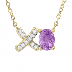 7X5 mm Oval Amethyst & Round White Diamond 
