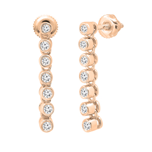Round Diamond Ladies Screw Back Long Dangling Earrings (0.26 ctw Color I-J Clarity I1-I2) | 14K Rose Gold