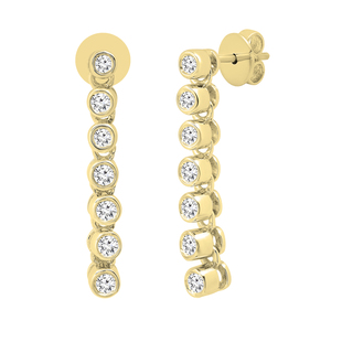 Round Diamond Ladies Push Back Long Dangling Earrings (0.26 ctw Color I-J Clarity I1-I2) | 18K Yellow Gold
