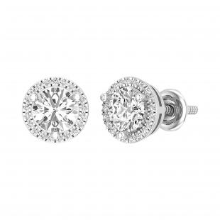 1.12 Carat (ctw) Round White Diamond Halo Circle Screw Back Stud Earrings for Women | 18K Rose Gold