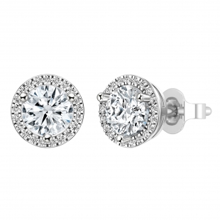 925 Sterling Silver Halo Stud Earrings, 1.12 CT Round Cubic Zirconia in Push Back