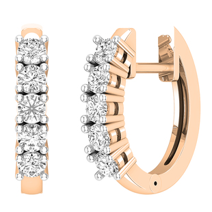 1.00 Carat (ctw) Round White Diamond Ladies Huggies Hoop Cuff Earrings 10K Rose Gold