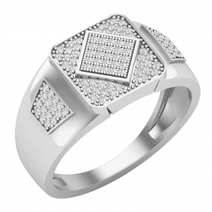 Round White Diamond Diagonal Square Cluster Engegement Ring for men 1/3 CT (0.32 ctw Color I-J Clarity I1-I2) 14K White Gold