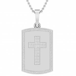 Mens Round White Diamond Religious Cross Centered Dog Tag Charm Pendant with 18 Inch Silver Chain 1/3 CT ( ctw 0.34, Color I-J, Clarity I2-I3 ), 925 Sterling Silver