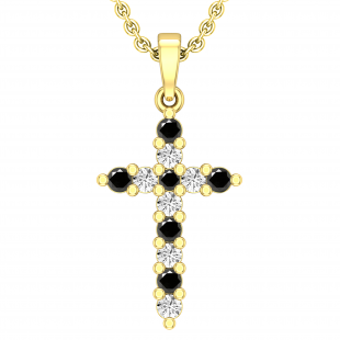 0.52 Carat (ctw) Alternate Round Black and White Diamond Crucifix Religious Cross Pendant for Her with 18 Inch Gold Chain, 14K Yellow Gold