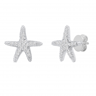 Round White Diamond Small Asteroidea Sea Starfish Shape Pushback Stud Earrings (0.18 ctw,Color I-J, Clarity I2-I3) | 925 Sterling Silver