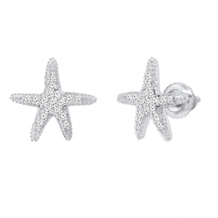 Round White Diamond Small Asteroidea Sea Starfish Shape Screw Back Stud Earrings (0.18 ctw,Color I-J, Clarity I2-I3) | 925 Sterling Silver