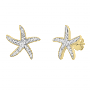 Round White Diamond Asteroidea Dancing Sea Starfish Shape Pushback Stud Earrings for Her (0.23 ctw, Color I-J, Clarity I2-I3) | 10K Yellow Gold
