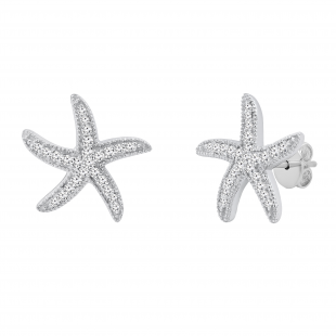 Round White Diamond Asteroidea Dancing Sea Starfish Shape Pushback Stud Earrings for Her (0.23 ctw, Color I-J, Clarity I2-I3) | 925 Sterling Silver
