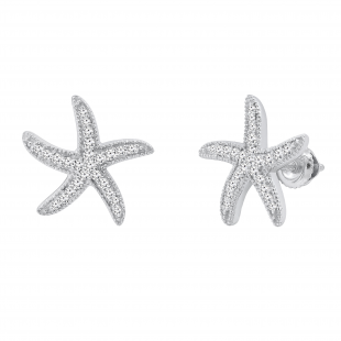 Round White Diamond Asteroidea Dancing Sea Starfish Shape Screw Back Stud Earrings for Women (0.23 ctw, Color I-J, Clarity I2-I3) | 925 Sterling Silver