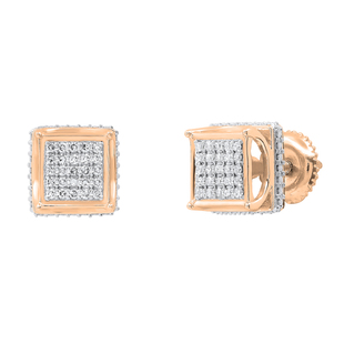 Round White Diamond Cluster Square Designed Frame Vintage Style Screw Back Stud Earrings for Women (0.18 ctw Color I-J Clarity I1-I2) | 14K Rose Gold