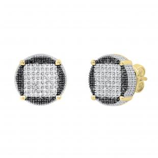 0.24 Carat (ctw) Round Black and White Diamond Filled Circle Shape Square Push Back Stud Earrings for Women | 14K Yellow Gold