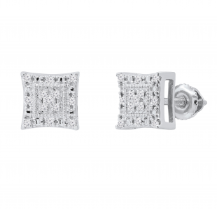 Round White Diamond Concave Curved Square Kite Shaped Screw Back Stud Earrings for Women (0.12 ctw, Color I-J, Clarity I2-I3) | 925 Sterling Silver