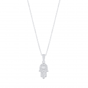 Ladies Round White Diamond Hamsa Hand of Fatima Charm Pendant  (0.17 ctw Color I-J Clarity I2-I3) | 925 Sterling Silver