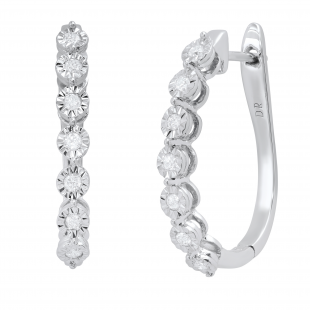 Round White Diamond Retro-Style Hoop Fashion Earrings For Her (0.24 ctw, Color I-J, Clarity I1-I2) | 14K White Gold