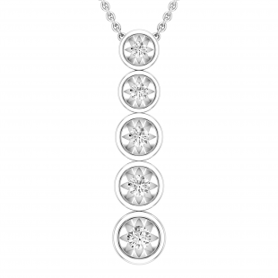 Round White Diamond 5 Stone Graduated Vertical Bar Journey Pendant For Her 1/4 CT (0.24 ctw, Color I-J, Clarity I2-I3) | 10K White Gold