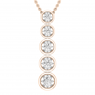 Round White Diamond 5 Stone Graduated Vertical Bar Journey Pendant For Her 1/4 CT (0.24 ctw, Color I-J, Clarity I1-I2) | 14K Rose Gold