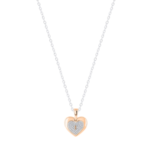 Round White Diamond Love Double Heart & Lock Keyhole Pendant for Her (0.10 ctw Color I-J Clarity I1-I2) | 18K Rose Gold