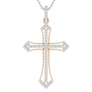 White Diamonds Gothic Style Religious Unisex Cross Pendant 1/3 CT (0.34 ctw, Color I-J, Clarity I1-I2) | 14K Rose Gold