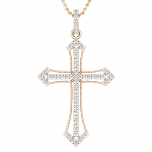 White Diamonds Gothic Style Religious Unisex Cross Pendant 1/3 CT (0.34 ctw, Color I-J, Clarity I1-I2) | 14K Rose Gold