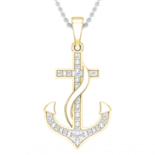 Round White Diamond Ribbon Anchor Pendant For Her (0.05 ctw, Color I-J, Clarity I2-I3) | 10K Yellow Gold