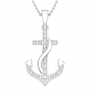 Round White Diamond Ribbon Anchor Pendant For Women (0.05 ctw, Color I-J, Clarity I2-I3) | 10K White Gold